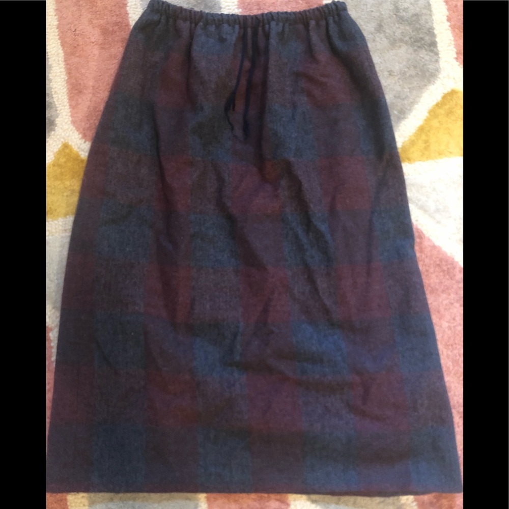 Japan plaid wool midi skirt blue purple mauve